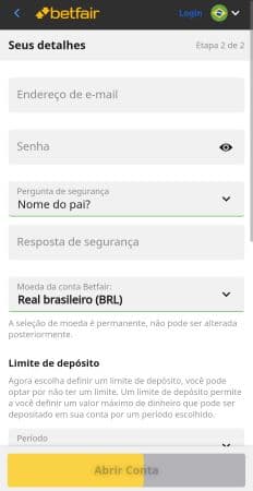 como fazer o cadastro na Betfair