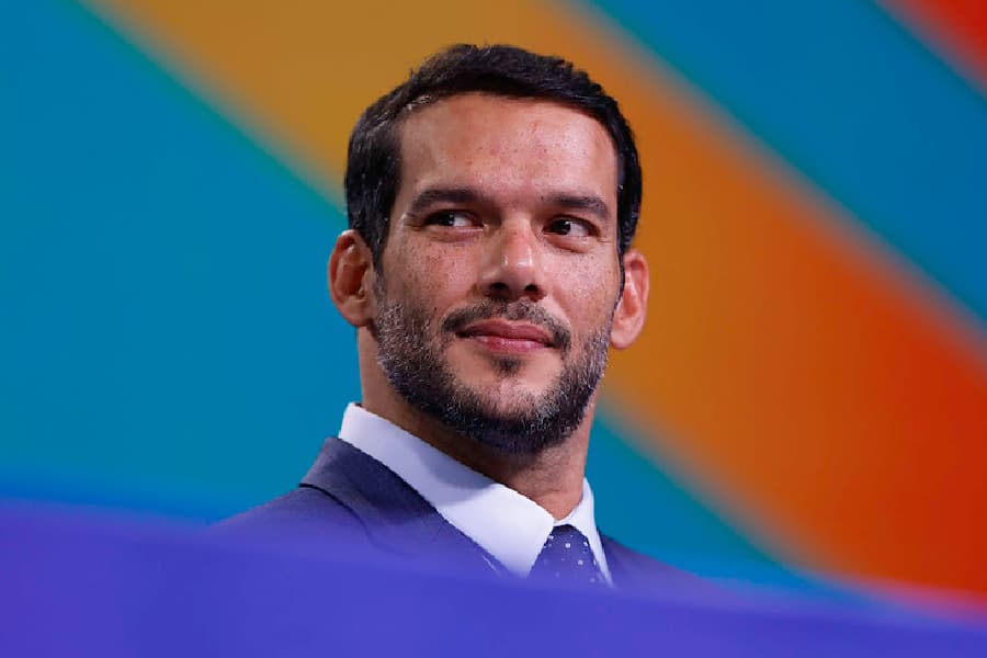 Samir Xaud, presidente da CBF, durante a coletiva do técnico Carlo Ancelotti - Rafael Ribeiro / Divulgação / CBF