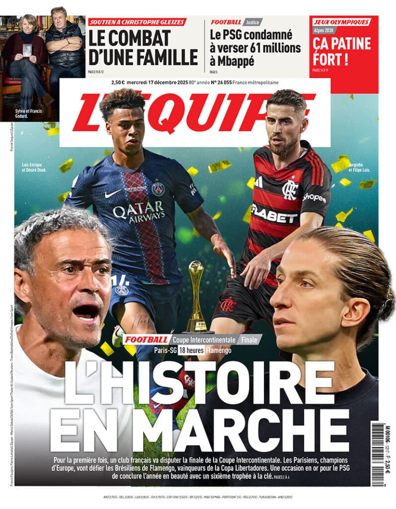 Capa do L'Equipe destaca final entre PSG e Flamengo no Mundial - Reprodução