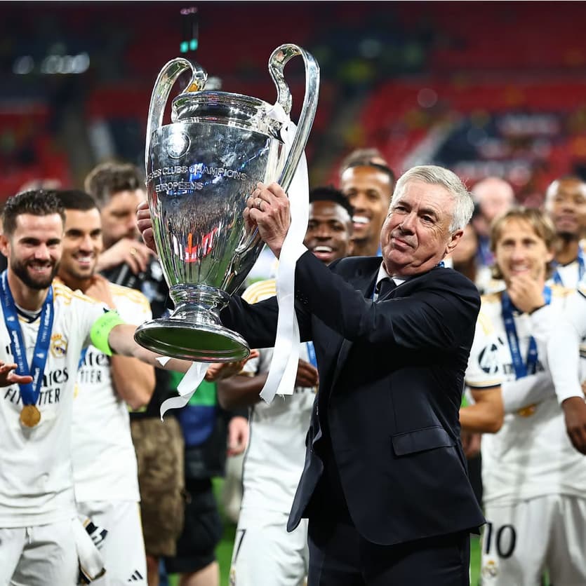 Mister Champions: Carletto conquistou duas vezes a taça como jogador e outras cinco como técnico - Divulgação/Real Madrid