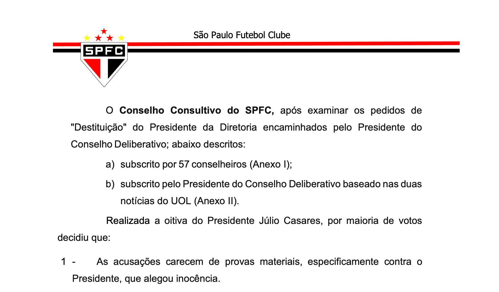 Ata do Conselho Consultivo do São Paulo - PLACAR