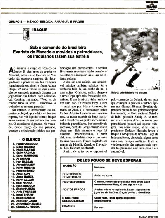 Iraque no Guia da Copa do Mundo de 1986 - PLACAR