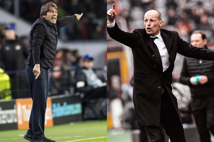 Antonio Conte, técnico do Napoli, e Massimiliano Allegri, técnico do Milan - EFE/EPA/Robin van Lonkhuijsen e Reprodução/@acmilan