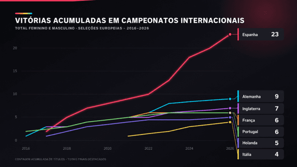 Nos últimos dez anos, Espanha conquistou 23 títulos com equipes principais e de base, masculinas e femininas - Reprodução