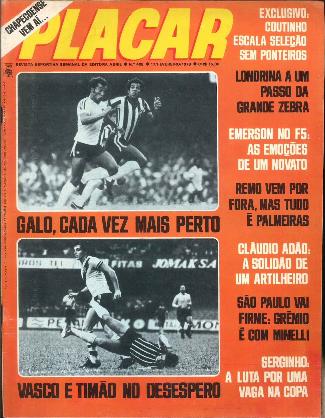 Capa da edição Vasco e Timão no desespero da revista PLACAR