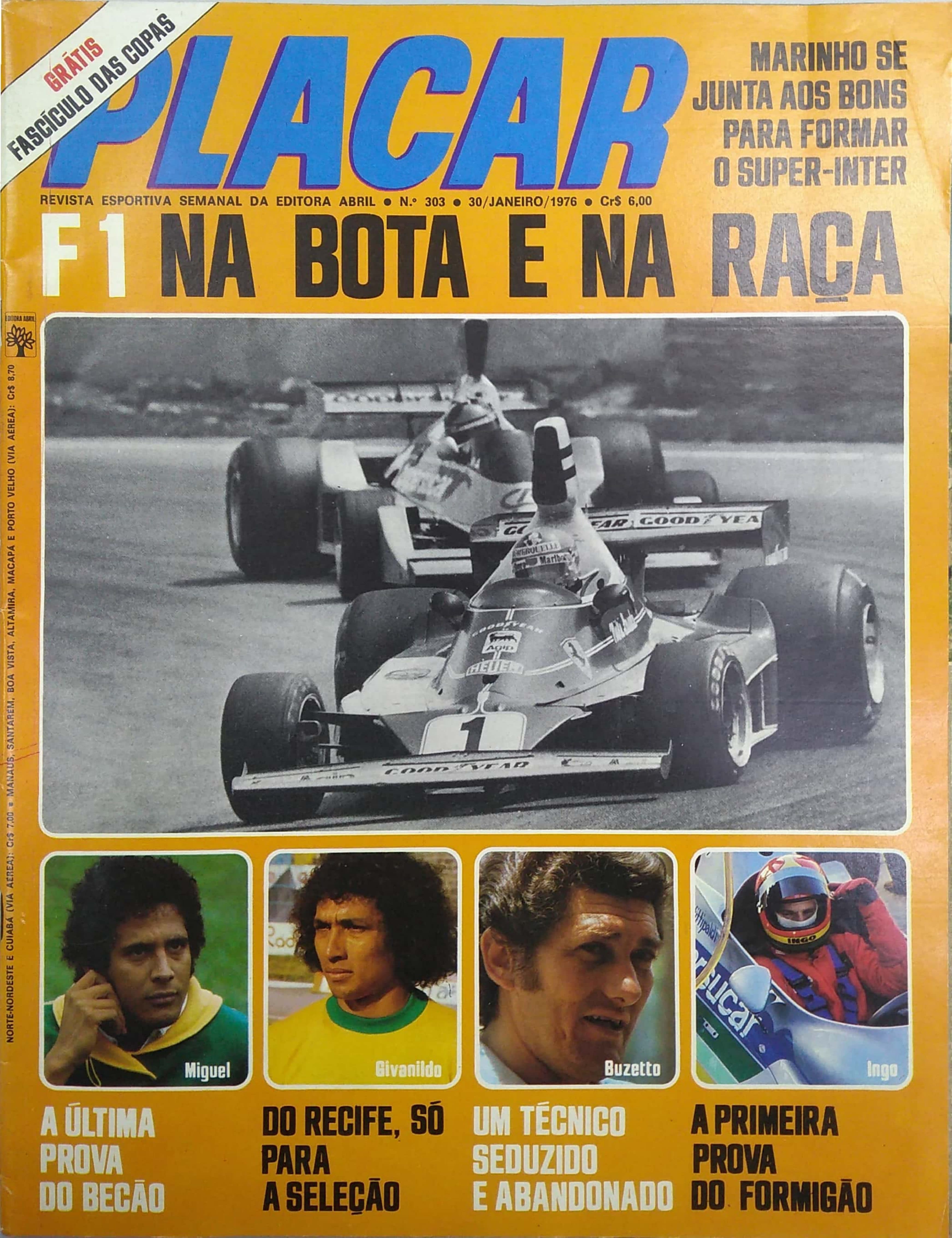 Capa da edição F1 na bota e na raca da revista PLACAR