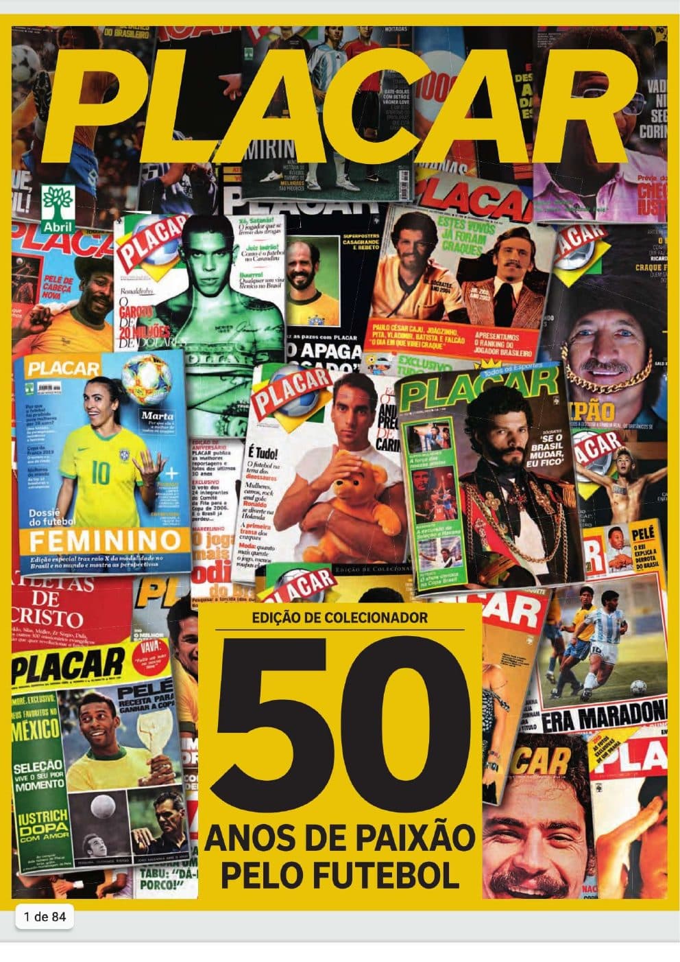 Capa da edição 50 anos de paixão pelo futebol da revista PLACAR