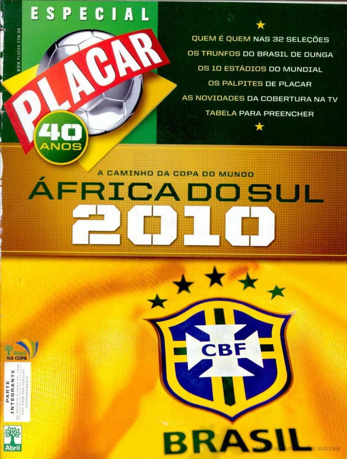 Capa da edição 2010 da revista PLACAR