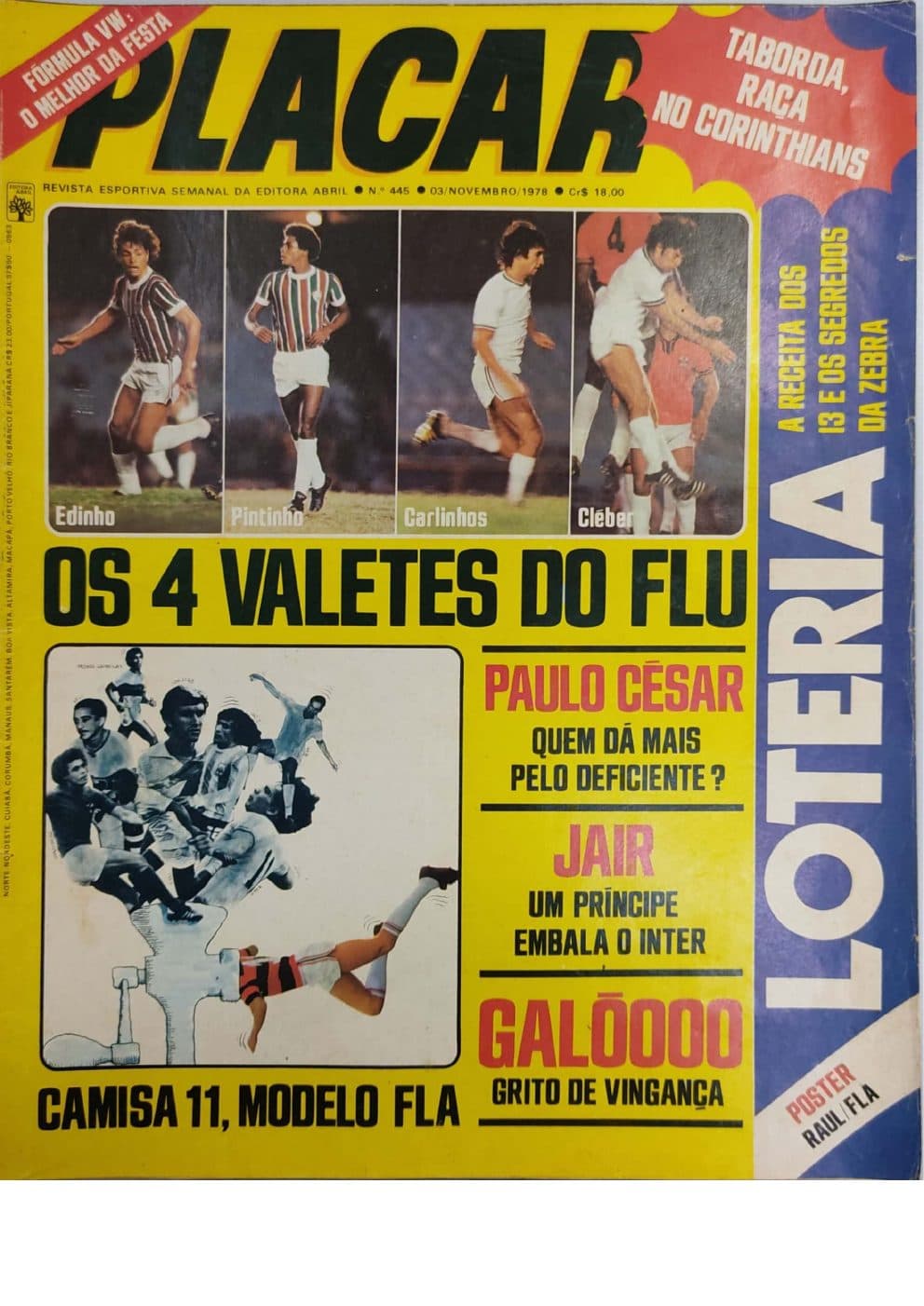 Capa da edição OS 4 VALETES DO FLU da revista PLACAR