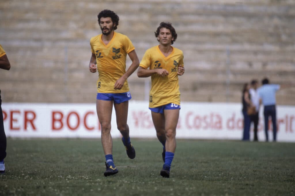 Socrates e Zico, do Brasil, na Copa de Mundo de 1982 - Ricardo Chaves/PLACAR