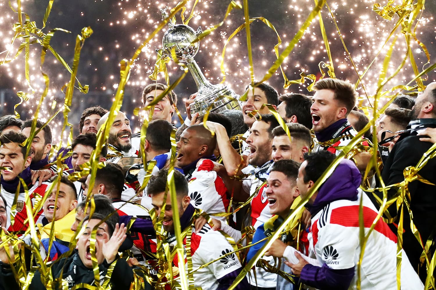 Jogadores do River Plate comemoram após a conquista do tetracampeonato da Copa Libertadores da América – 09/12/2018