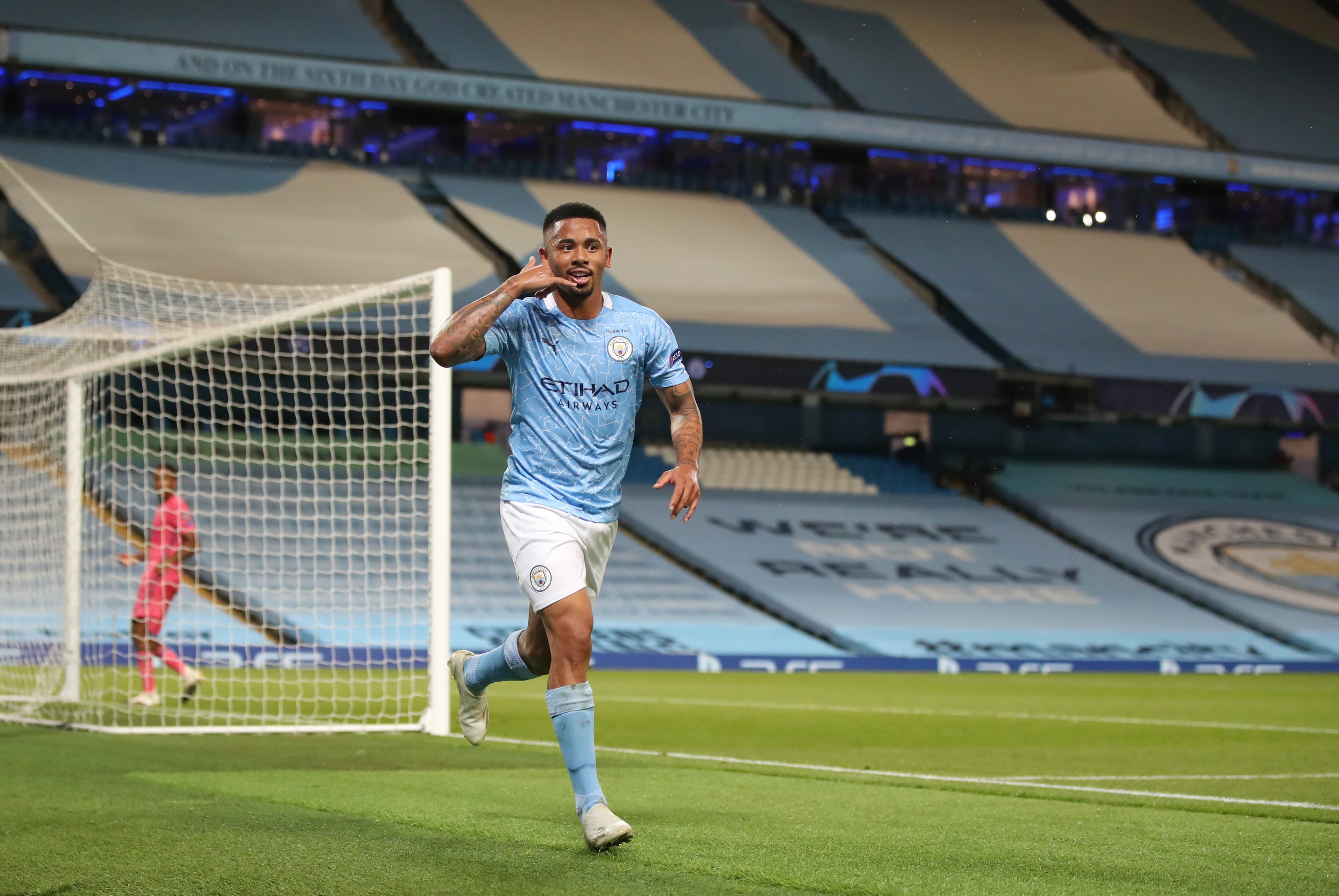 Gabriel Jesus marcou o segundo gol do Manchester City contra o Real Madrid, no jogo de volta das oitavas de final da Liga dos Campeões – 7/8/2020
