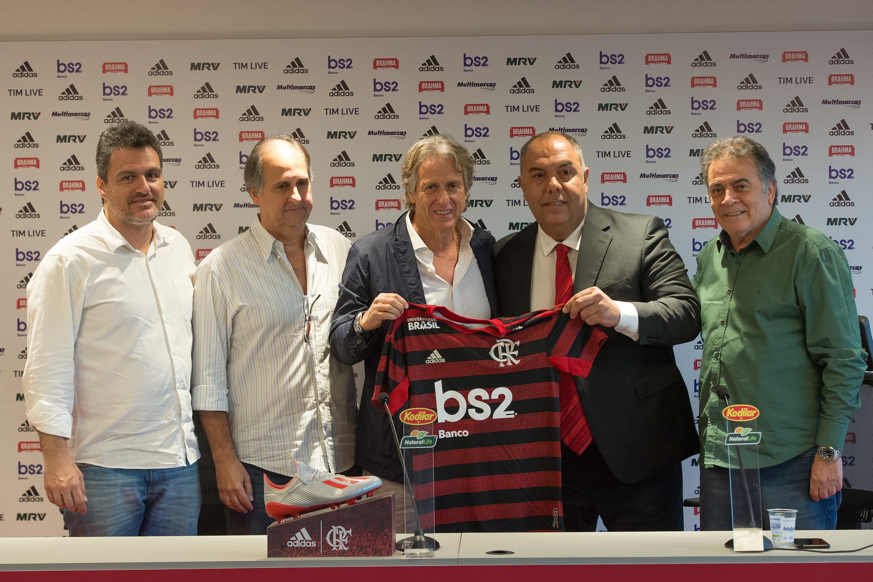 O técnico português Jorge Jesus, do Flamengo, na coletiva desta segunda, no CT Ninho do Urubu, no Rio – 10/06/2019