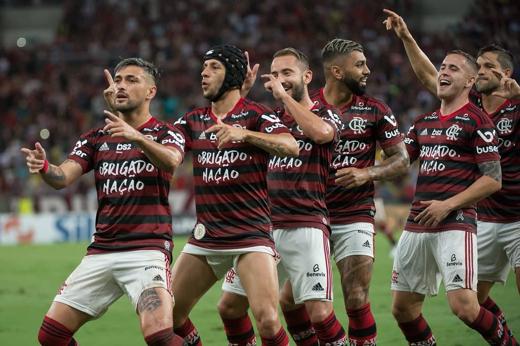 Jogadores do Flamengo comemoram gol contra o Avaí, pelo Campeonato Brasileiro – 05/12/2019