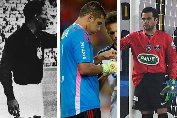 Pelé, Diego Souza e Daniel Alves como goleiros