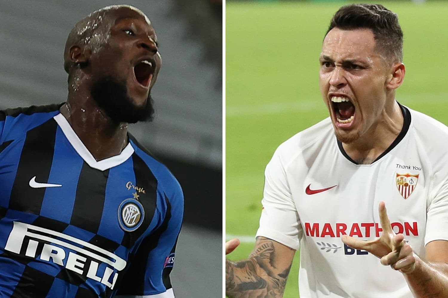Lukaku, da Inter de Milão, e Lucas Ocampos, do Sevilla, duelam hoje pelo título da Liga Europa –