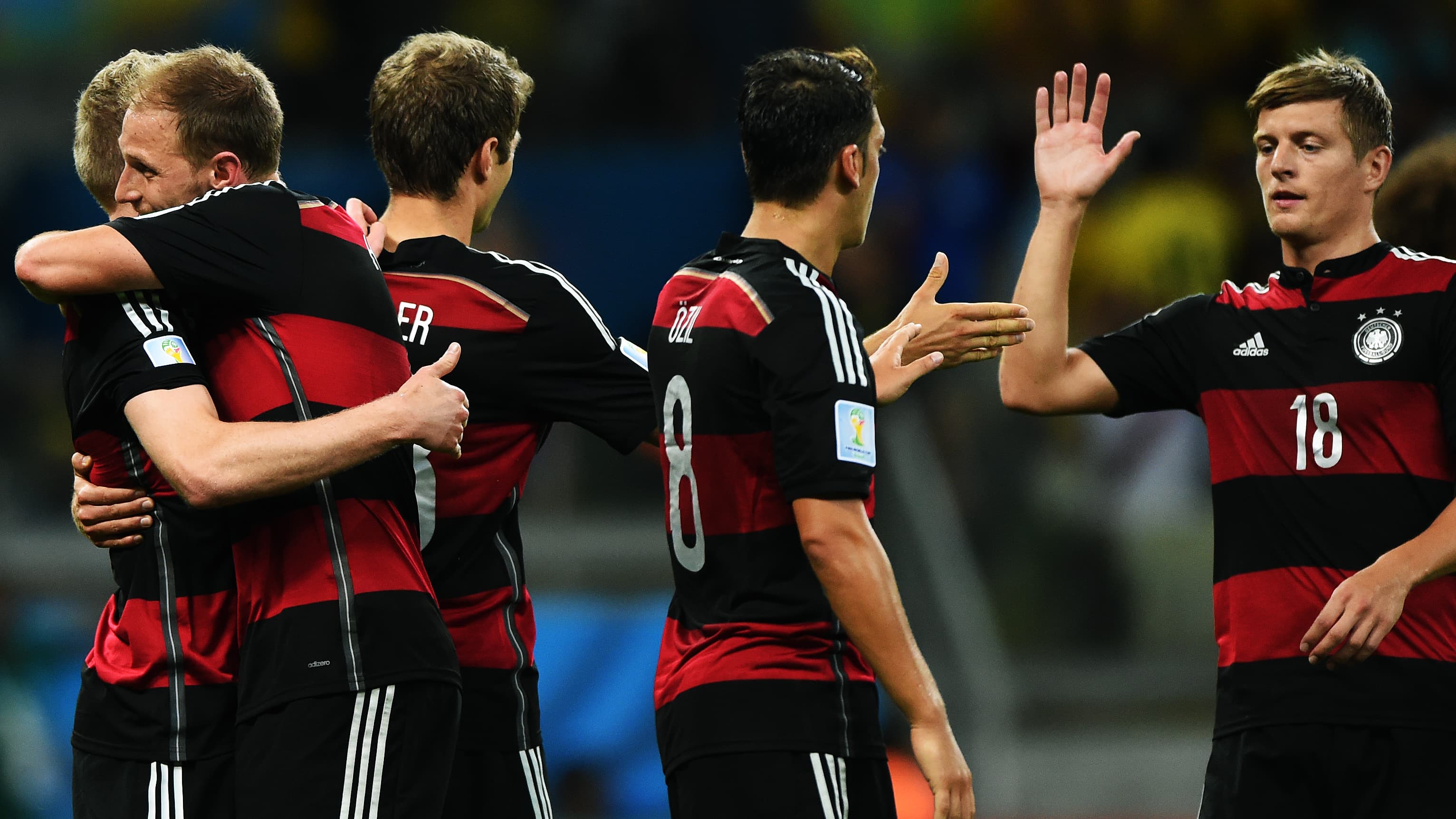 Os jogadores da seleção alemã na goleada histórica sobre o Brasil, na semifinal da Copa do Mundo, no Mineirão