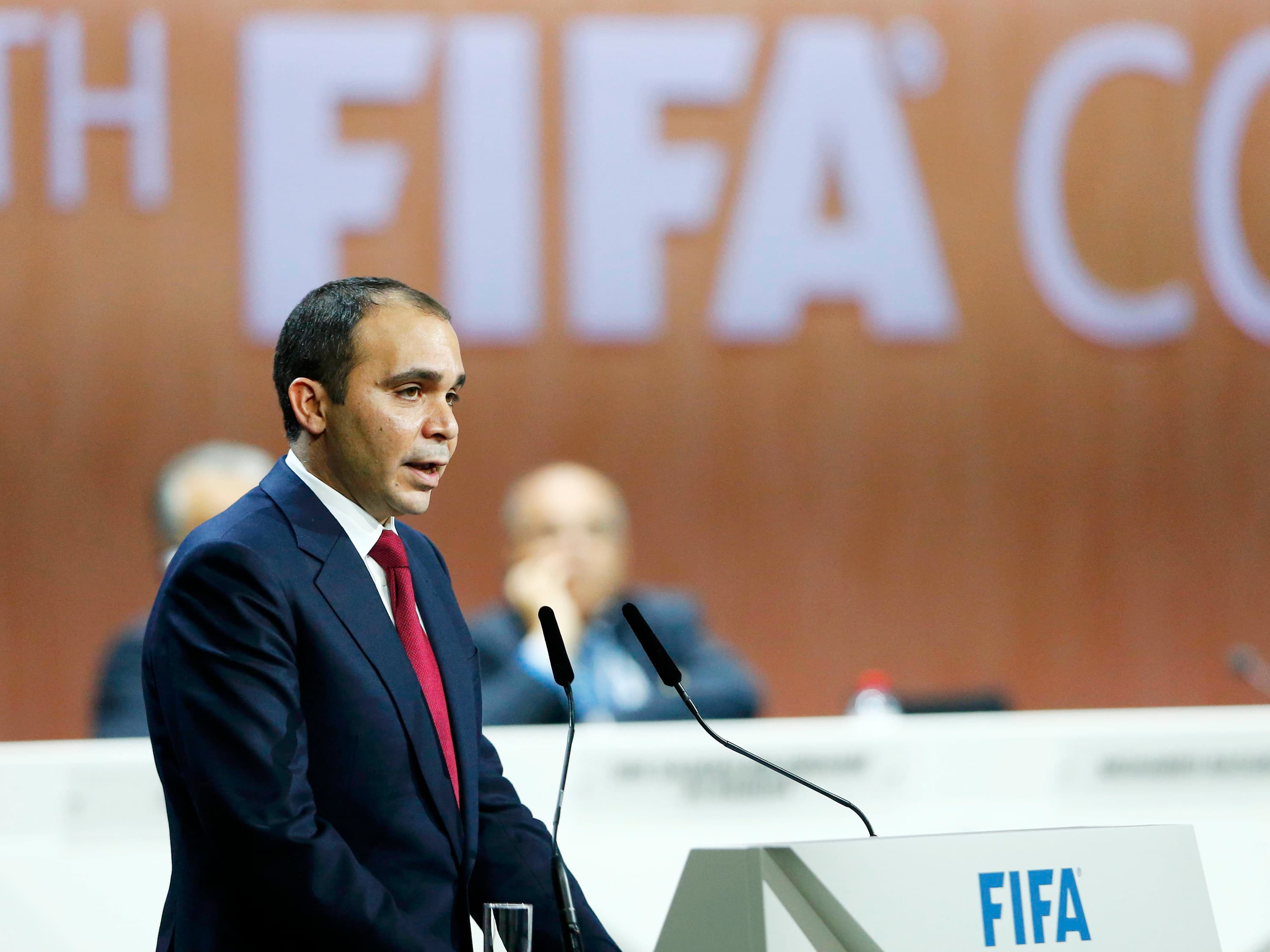 O príncipe da Jordânia, Ali bin Al Hussein, discursa durante o 65º Congresso da Fifa em Zurique, Suíça