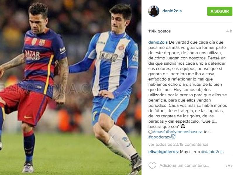 Daniel Alves, do Barcelona, em partida contra o Athletic Bilbao