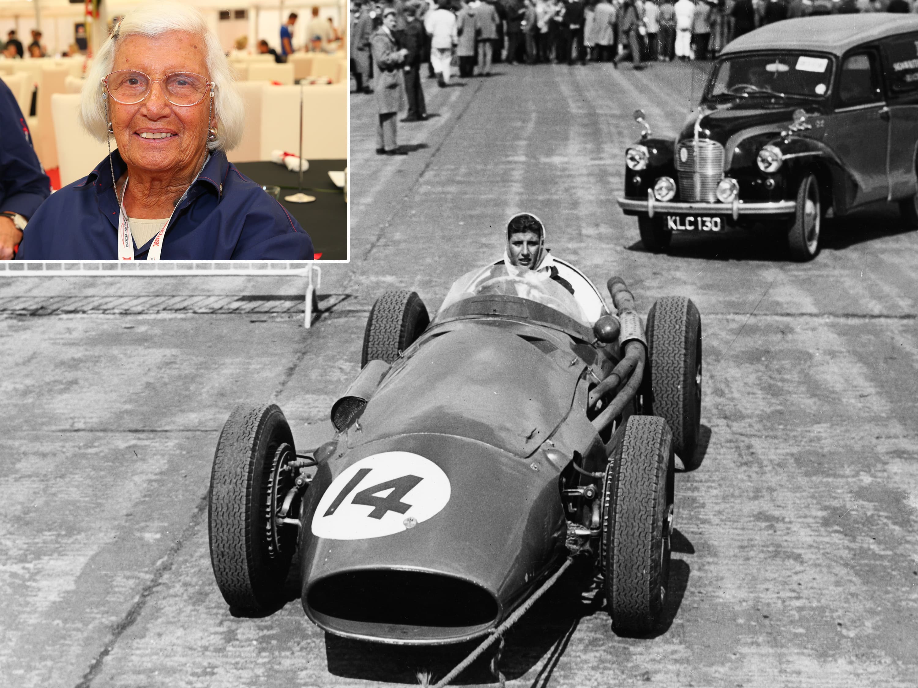 A italiana Maria Teresa de Filippis, primeira mulher a pilotar um carro de Fórmula 1, em 1959