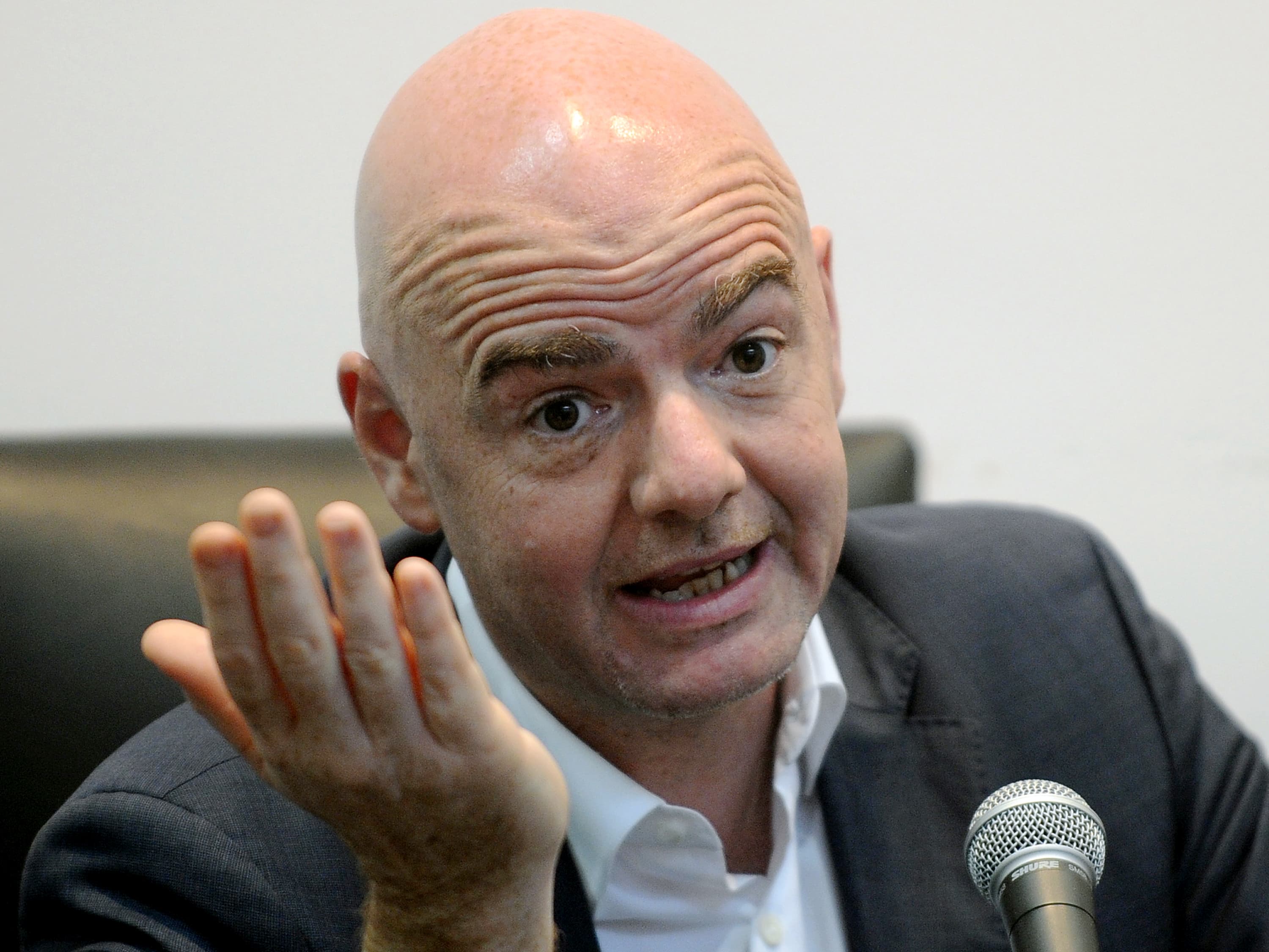 O presidente da Fifa Gianni Infantino durante coletiva no Museu do Futebol em Montevidéu, no Uruguai - 29/03/2016