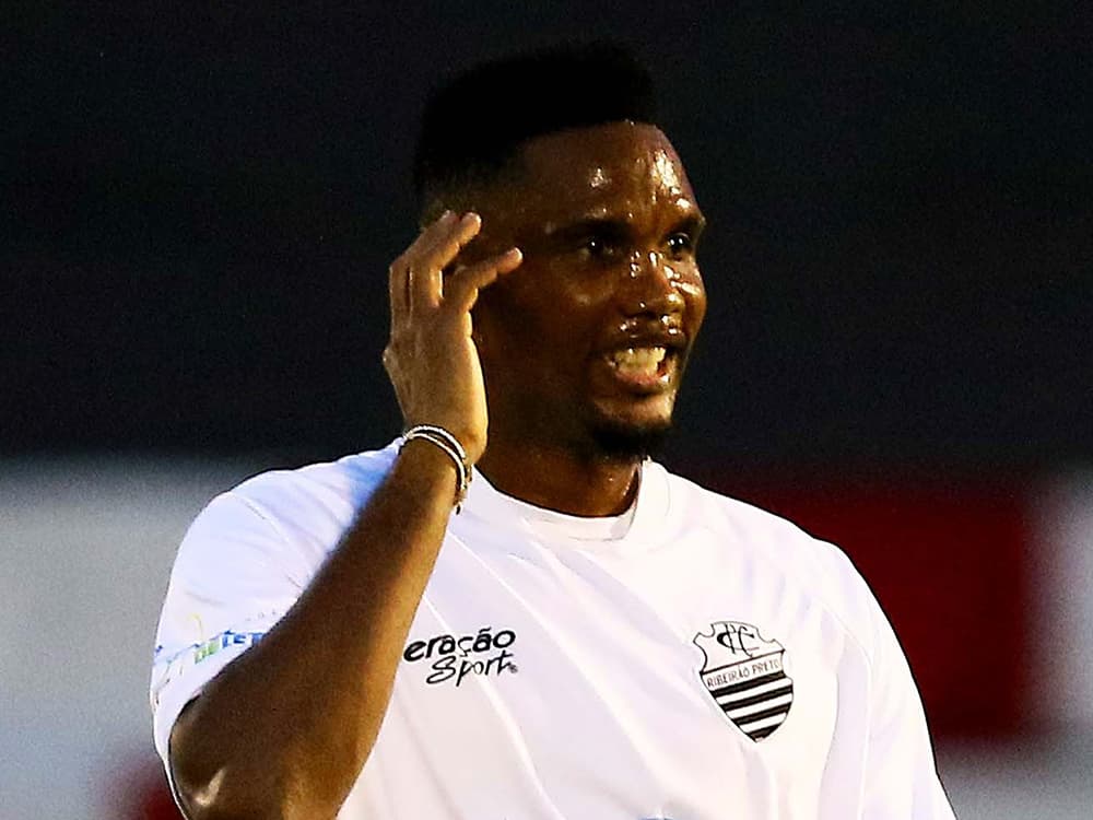 O atacante camaronês Samuel Eto'o - Partida entre Botafogo e Comercial, no Come-Fogo dos tradicionais rivais de Ribeirão Preto, no interior de São Paulo