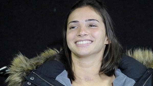 Lais Souza, durante sua primeira entrevista coletiva após o acidente, no Rio de Janeiro,