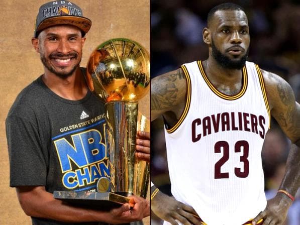 Leandrinho, do Golden State Warriors, e LeBron James, do Cleveland Cavaliers