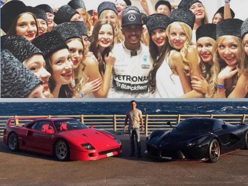 Lewis Hamilton posou com belas grid girls russas e Massa, casado, preferiu ostentar duas Ferraris