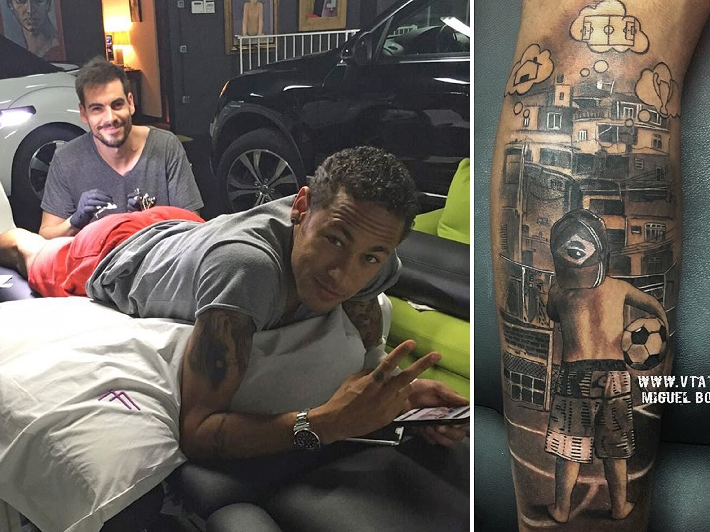 Neymar exibe nova tatuagem na perna esquerda