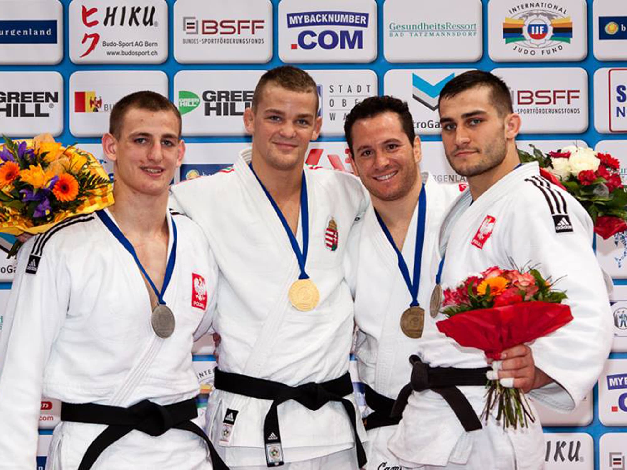 Tiago Camilo (o terceiro da esq. para dir.) garante bronze para o Brasil no Aberto Europeu de Oberwart, na Áustria