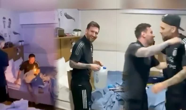 Messi foi surpreendido e parabenizado por colegas da seleção argentina