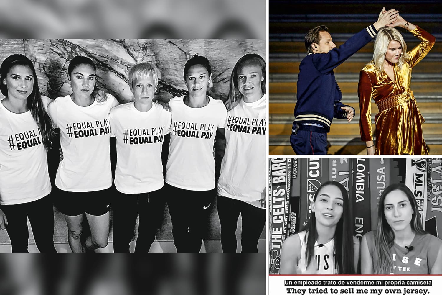JUSTIÇA - À esquerda, as jogadoras da seleção dos Estados Unidos cujas camisetas pedem pagamentos iguais. Acima, a norueguesa Ada Hegerberg e, abaixo, as colombianas Isabella (à esq.) e Melissa: agitação fora dos gramados