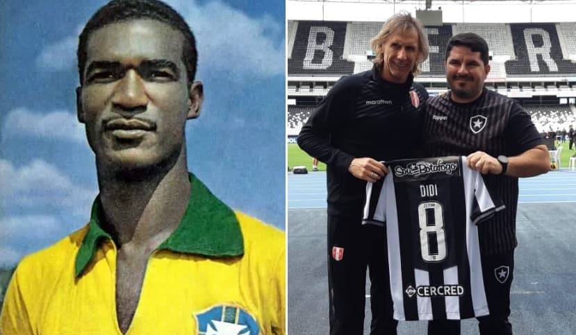 Ricardo Gareca, técnico do Peru, recebeu de Eduardo Barroca, treinador do Botafogo, uma camisa de Didi, ídolo do dois países