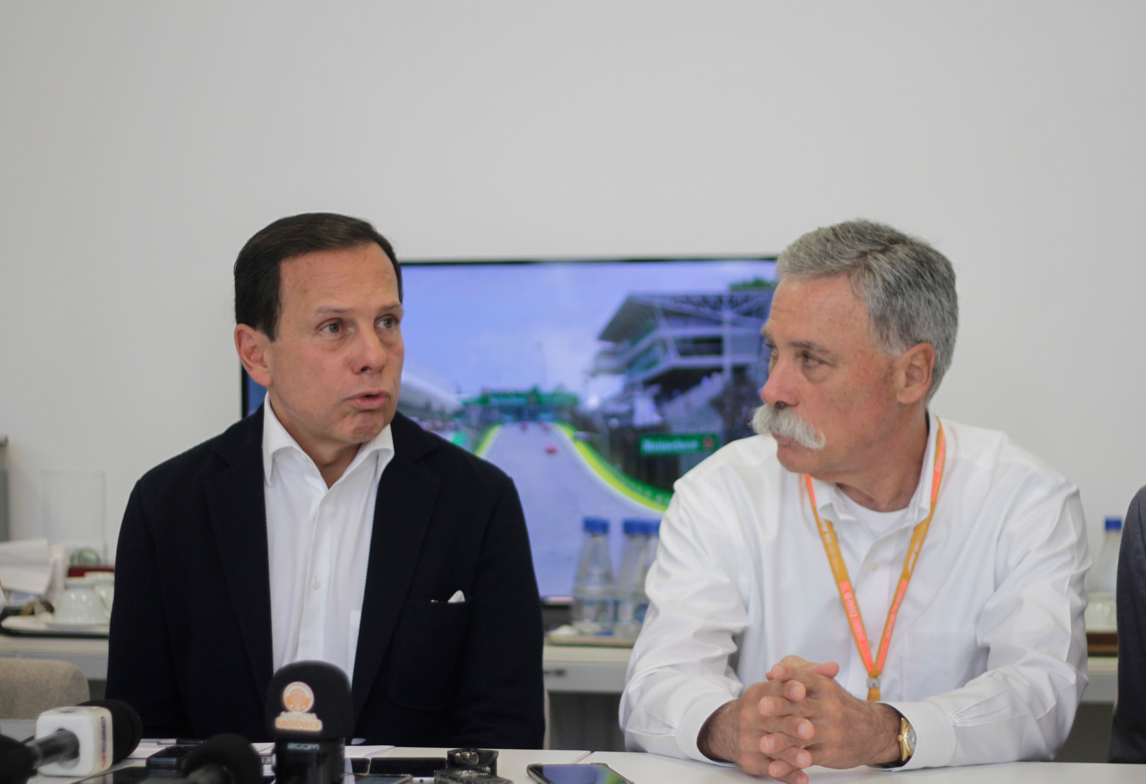 Governador João Doria e Chase Carey em entrevista coletiva antes do GP Brasil de Fórmula 1, no Autódromo de Interlagos