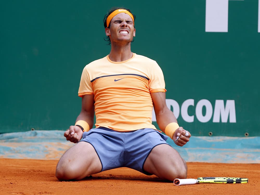 Espanhol Rafael Nadal reage ao vencer Masters 1000 em Monte Carlo