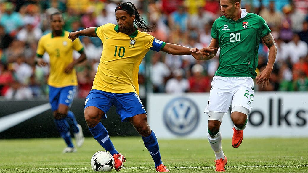 Ronaldinho Gaúcho em amistoso da seleção contra a Bolívia, em Santa Cruz de La Sierra, em 2013