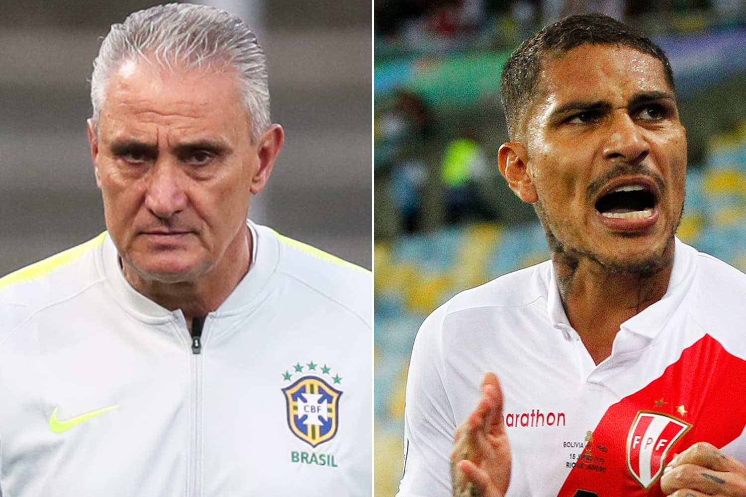 Tite, técnico da seleção brasileira e Paolo Guerrero, atacante da seleção peruana