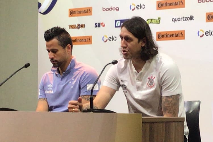 Os goleiros Fábio, do Cruzeiro, e Cássio, do Corinthians, concedem entrevista coletiva na véspera do primeiro jogo da final da Copa do Brasil – 09/10/2018
