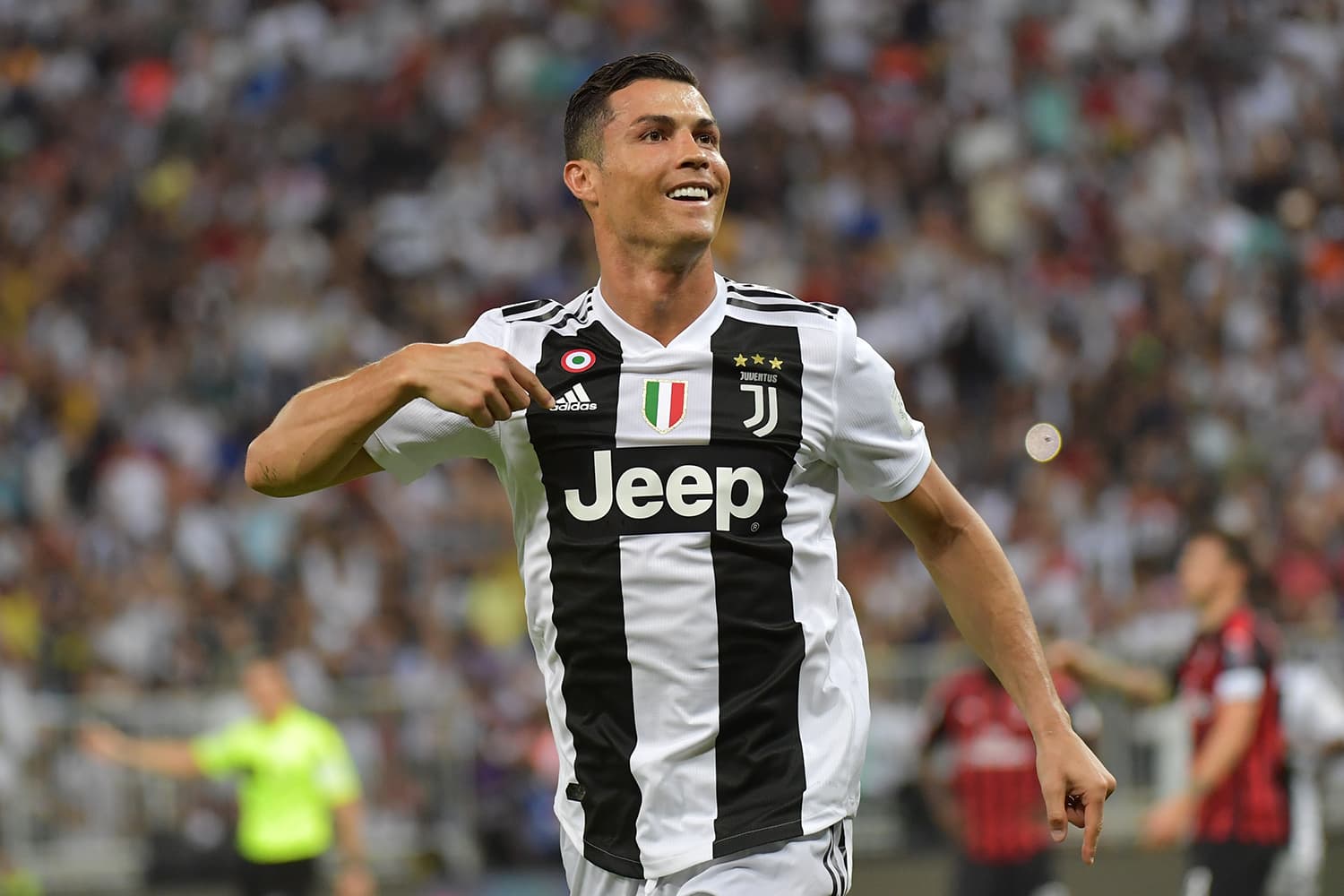 Cristiano Ronaldo do Juventus comemora seu gol durante partida contra o Milan na Supercopa da Itália em Jeddah, Arábia Saudita – 16/01/2019
