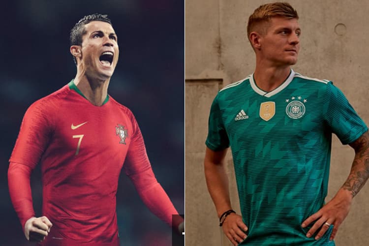 Divulgados os modelos de camisetas que serão utilizadas pelas equipes de Portugal e Alemanha , na Copa do Mundo da Rússia
