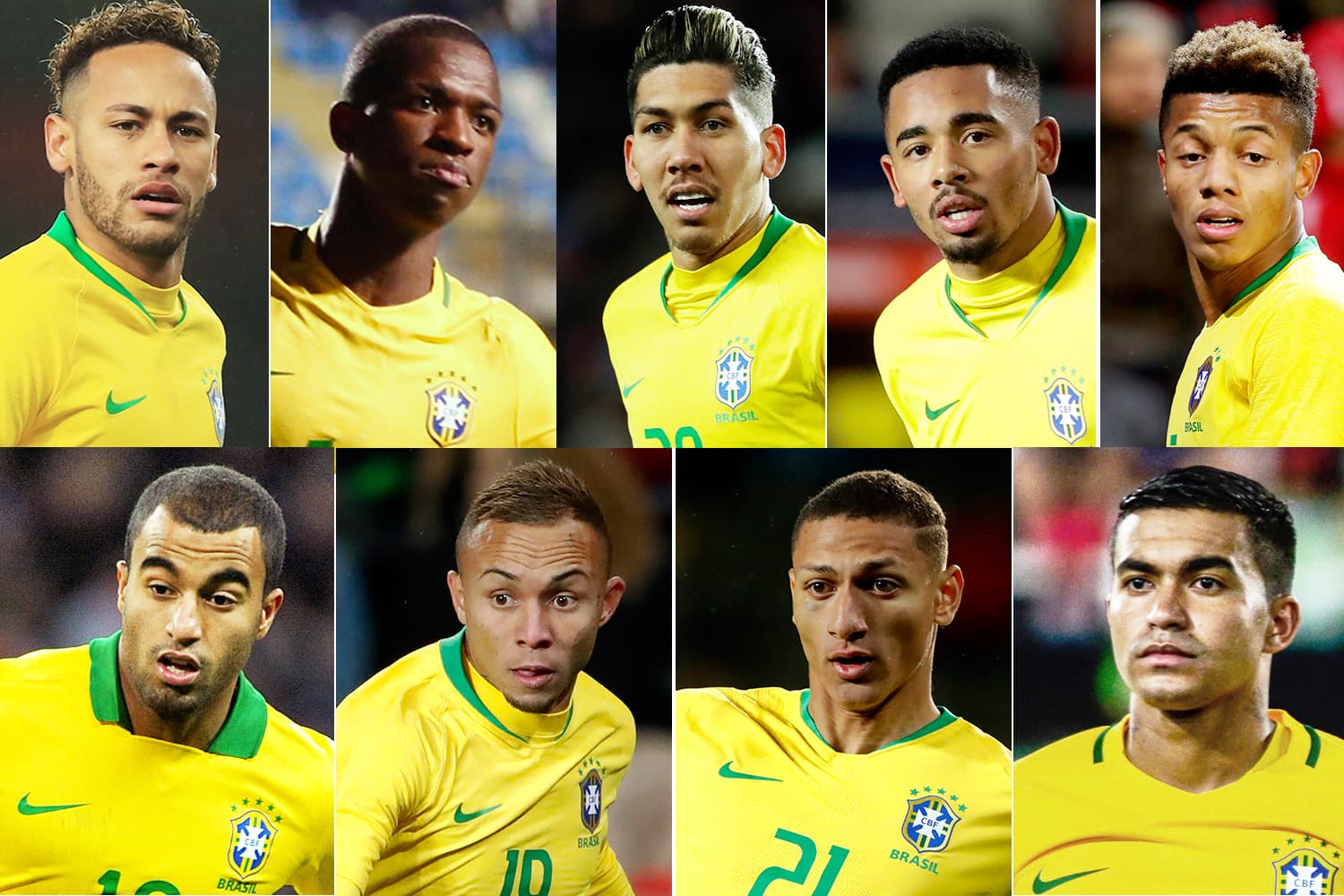 Neymar, Vinícius Junior, Roberto Firmino, Gabriel Jesus, David Neres, Lucas Moura, Everton, Richarlison e Dudu
