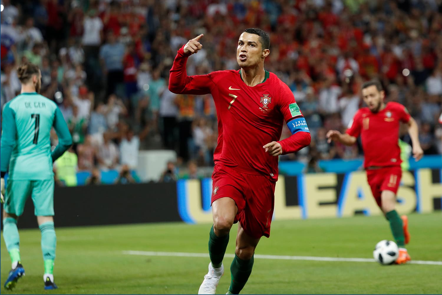 Cristiano Ronaldo comemora seu primeiro gol em partida contra a Espanha – 15/06/2018