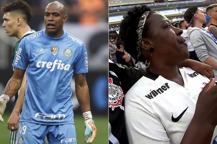 O goleiro do Palmeiras, Jailson, e sua mãe, torcedora do Corinthians