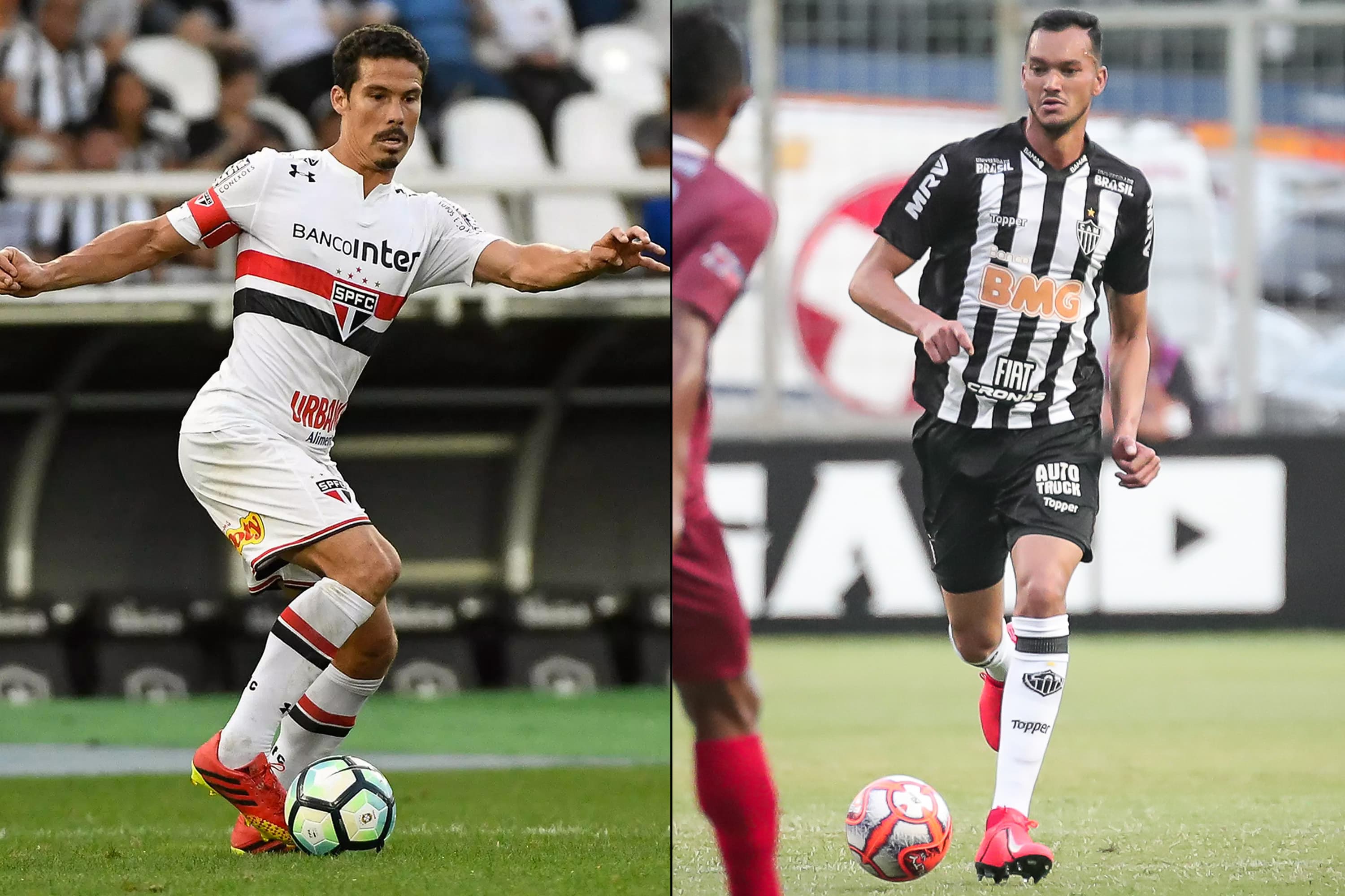 Os jogadores Hernanes, do São Paulo FC Hernanes e Réver, do Atlético Mineiro