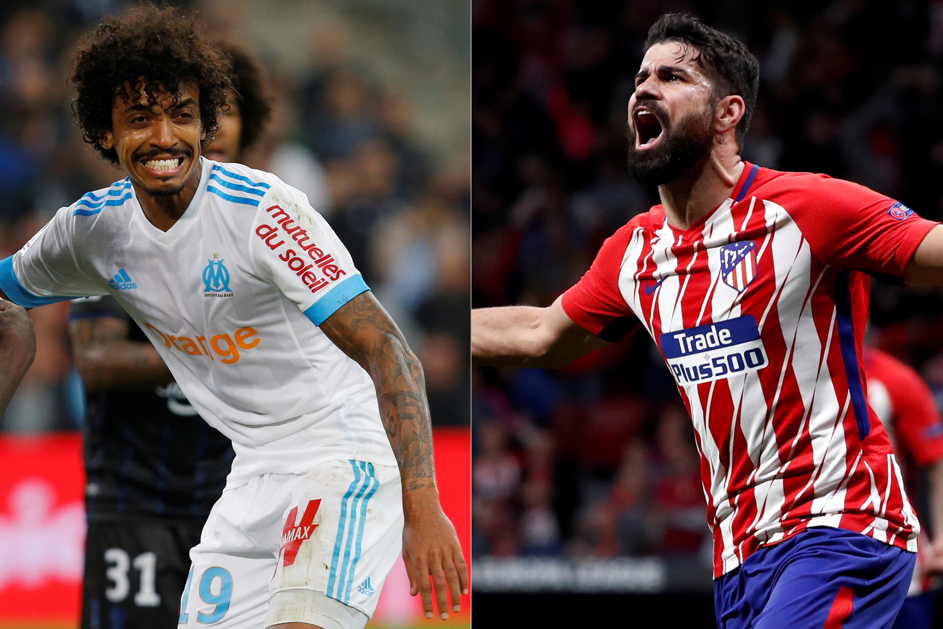 Luiz Gustavo, do Olympique e Diego Costa, do Atlético de Madri