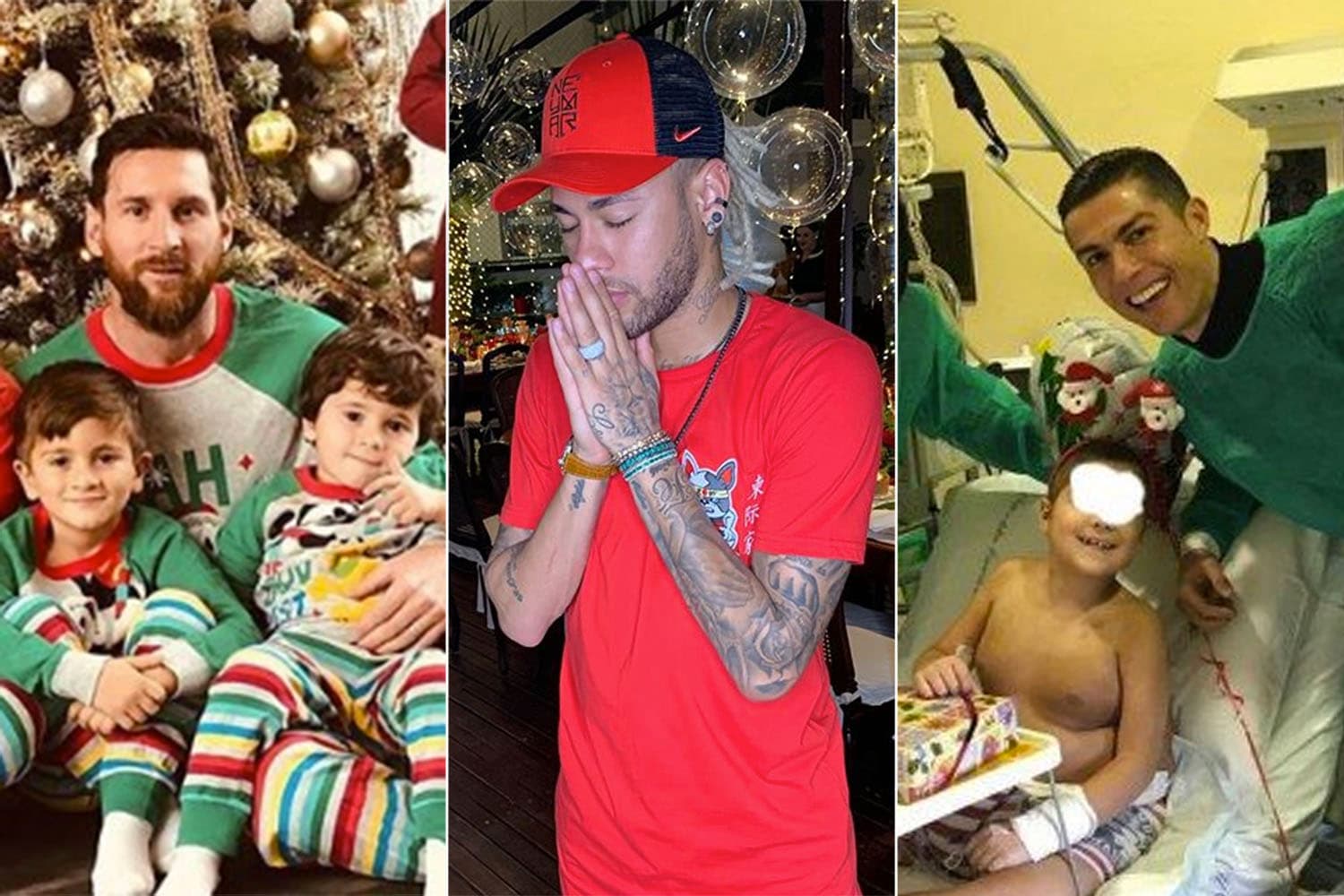 Messi, Neymar e Cristiano Ronaldo em suas comemorações natalinas