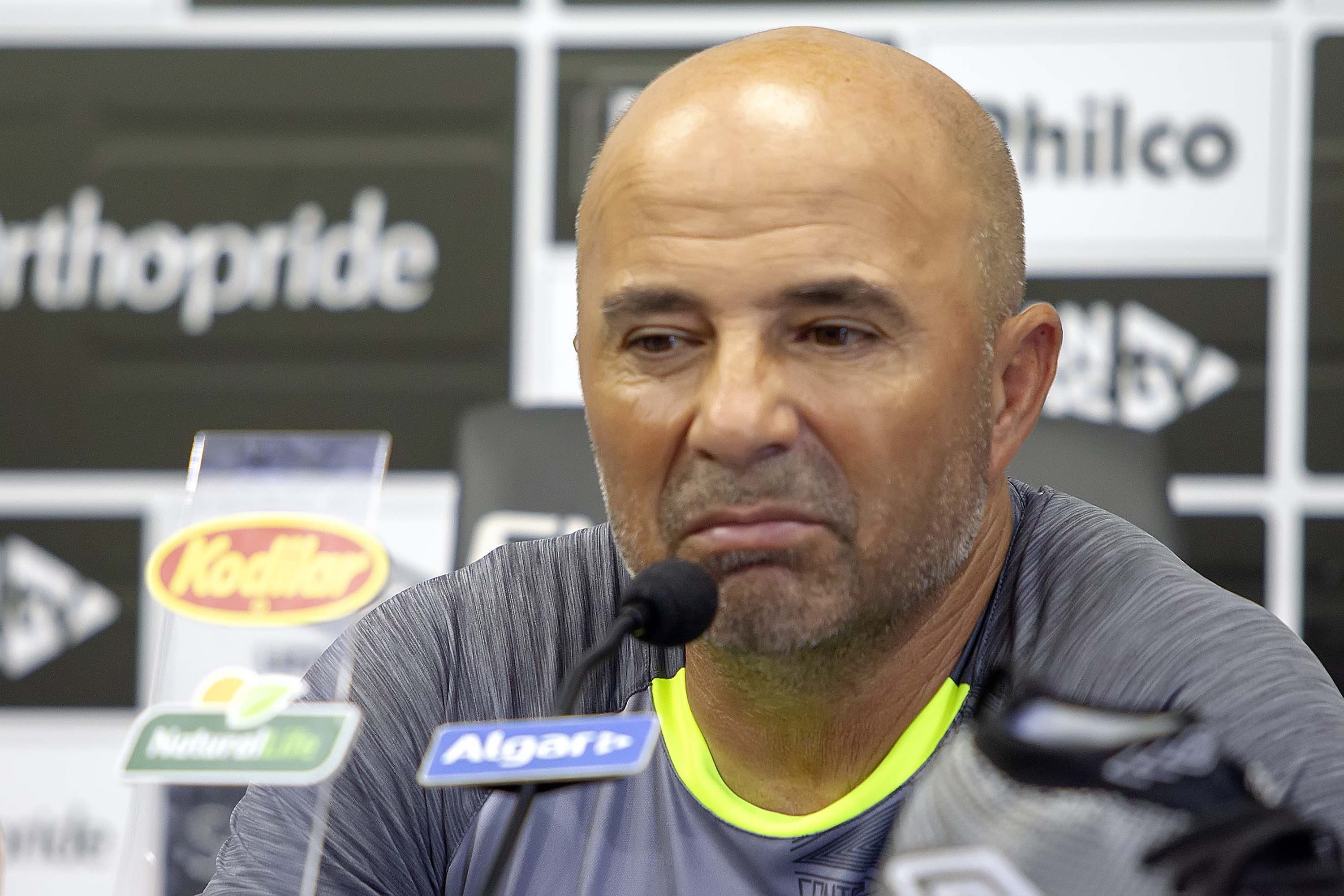 Jorge Sampaoli, técnico do Santos, durante entrevista coletiva realizada no CT Rei Pelé