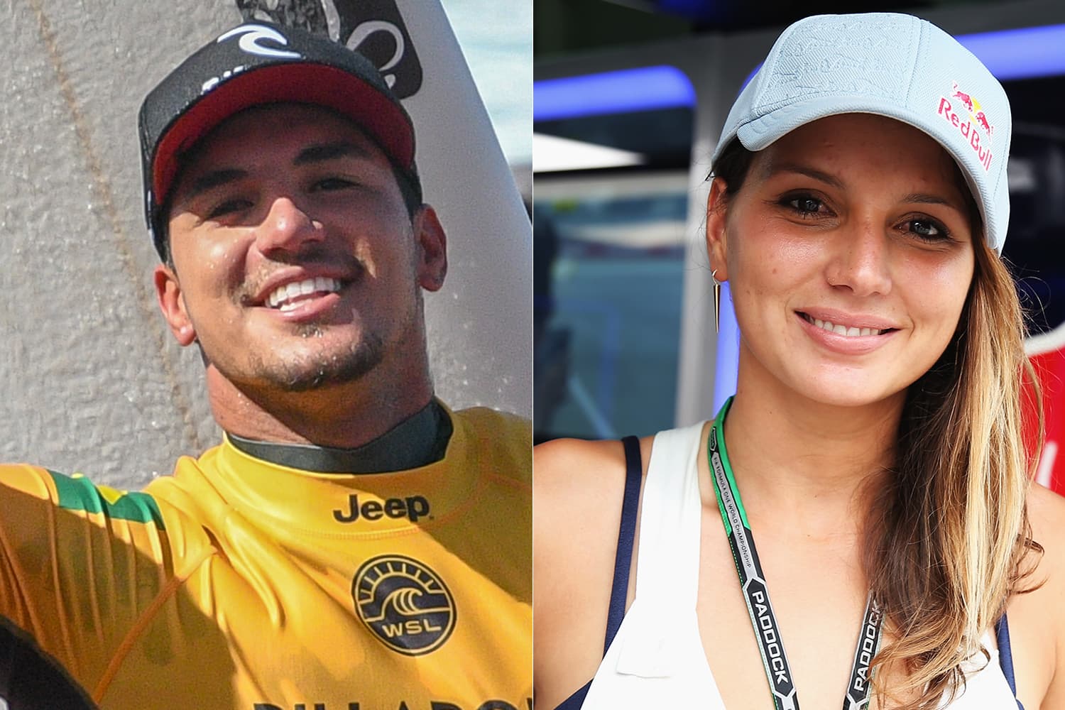 Os surfistas brasileiros Gabriel Medina e Maya Gabeira