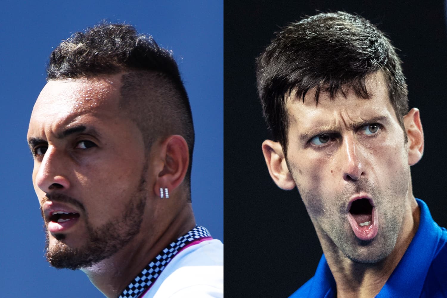 O tenista australiano Nick Kyrgios e o tenista sérvio Novak Djokovic